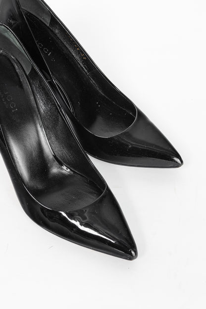 Gucci Kristen Black Patent-Leather Pointed Toe Bamboo Heels