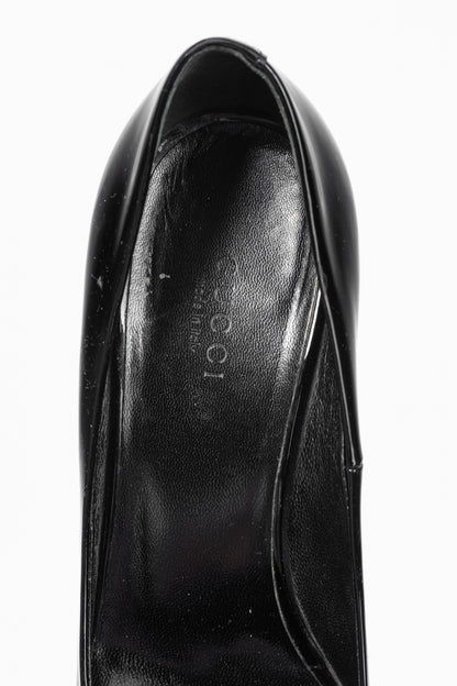 Gucci Kristen Black Patent-Leather Pointed Toe Bamboo Heels