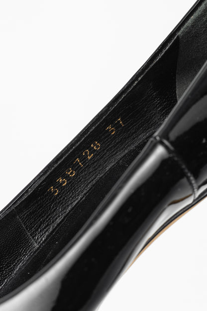Gucci Kristen Black Patent-Leather Pointed Toe Bamboo Heels