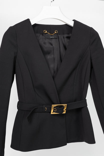 Gucci PF13 Black Cotton-Blend Belted Jacket