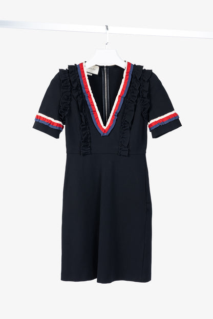Gucci Black Sylvie-Web Ruffle-Detail Short Dress