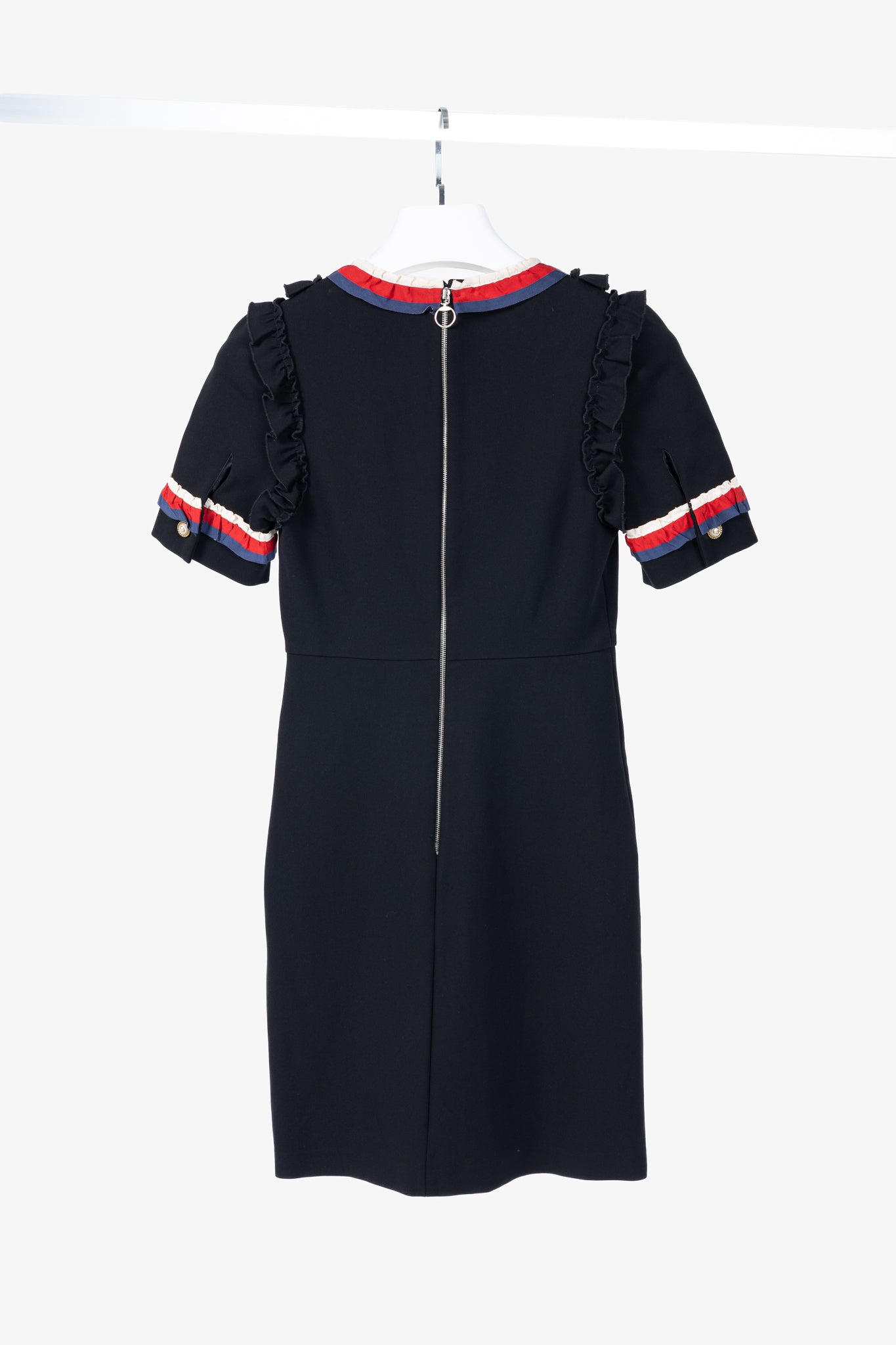 Gucci Black Sylvie-Web Ruffle-Detail Short Dress