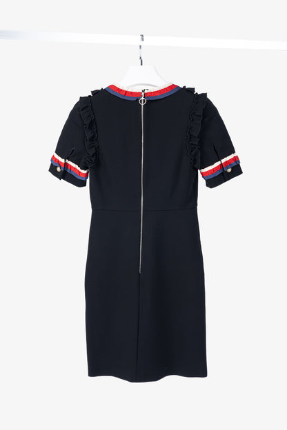 Gucci Black Sylvie-Web Ruffle-Detail Short Dress