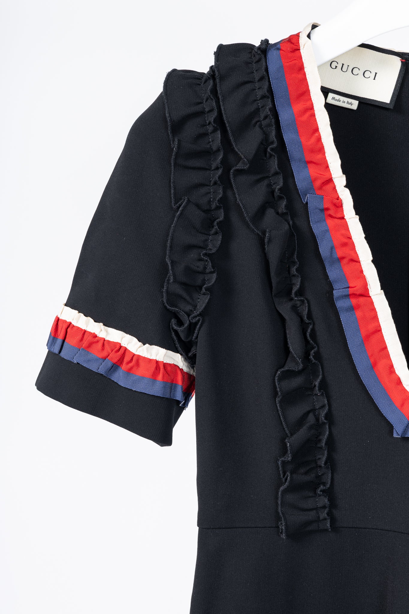 Gucci Black Sylvie-Web Ruffle-Detail Short Dress