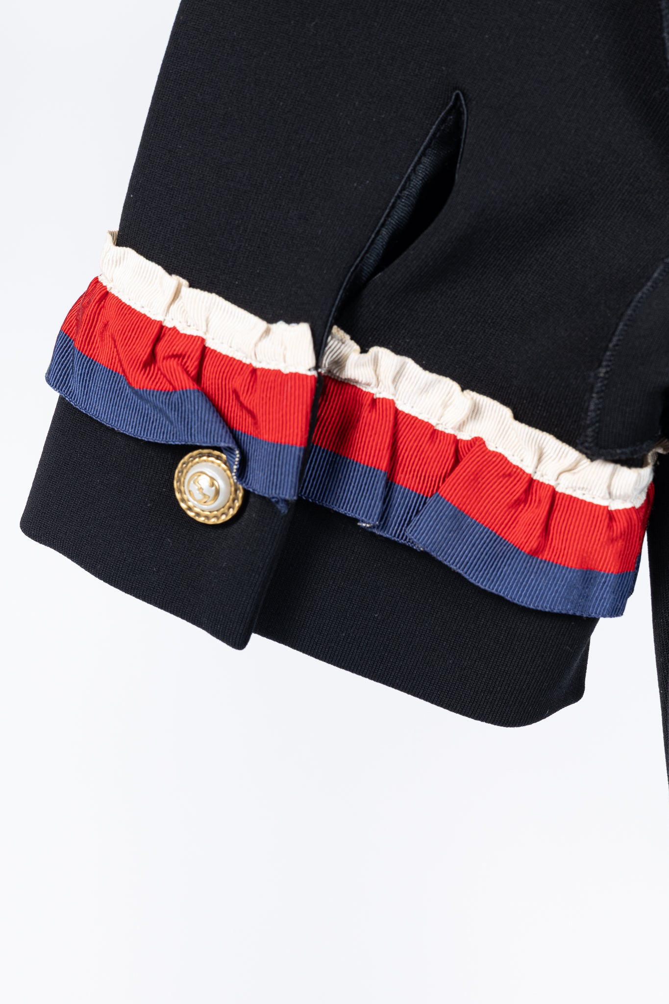 Gucci Black Sylvie-Web Ruffle-Detail Short Dress