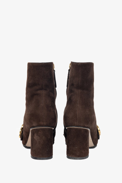 Gucci GG Marmont Chocolate Suede Fringed Ankle Boots