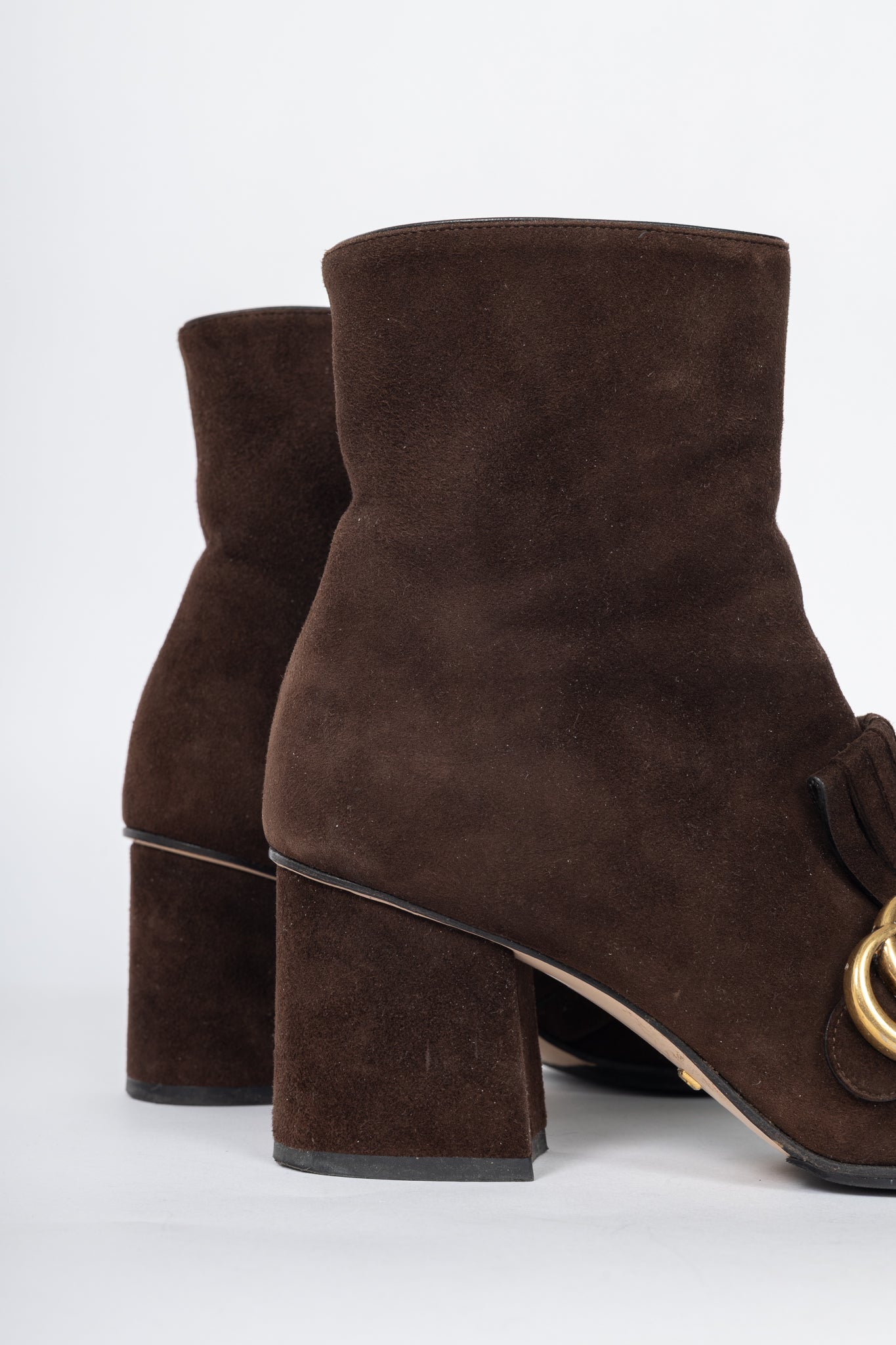 Gucci GG Marmont Chocolate Suede Fringed Ankle Boots