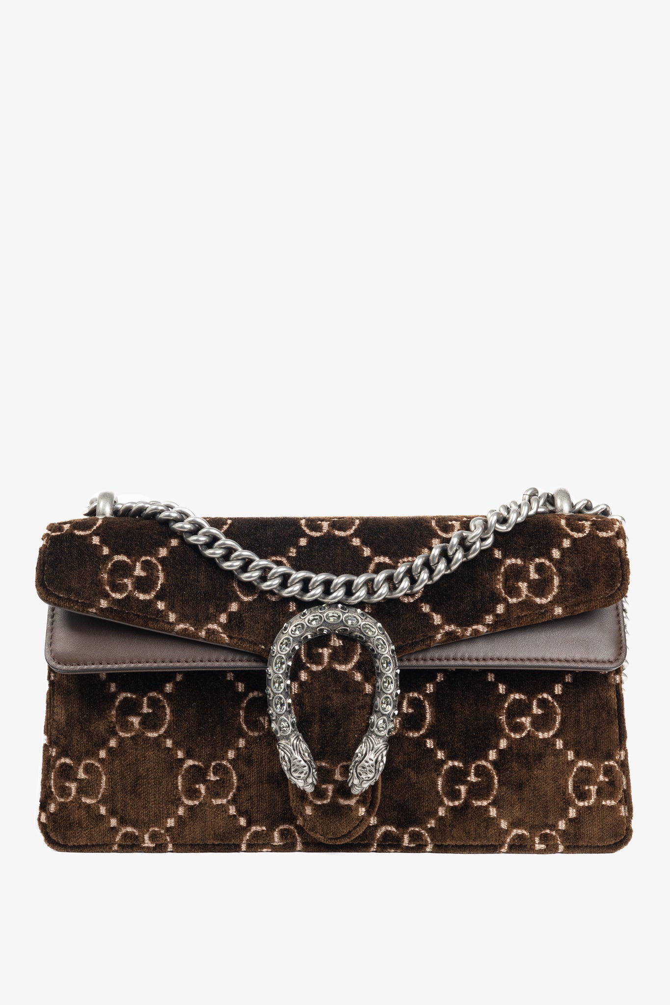 Gucci Dionysus Brown Velvet GG Monogram Medium Shoulder Bag