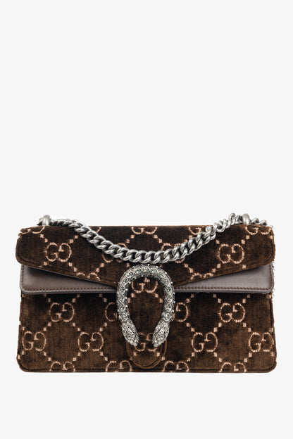 Gucci Dionysus Brown Velvet GG Monogram Medium Shoulder Bag