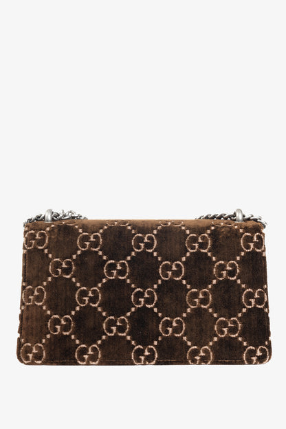 Gucci Dionysus Brown Velvet GG Monogram Medium Shoulder Bag