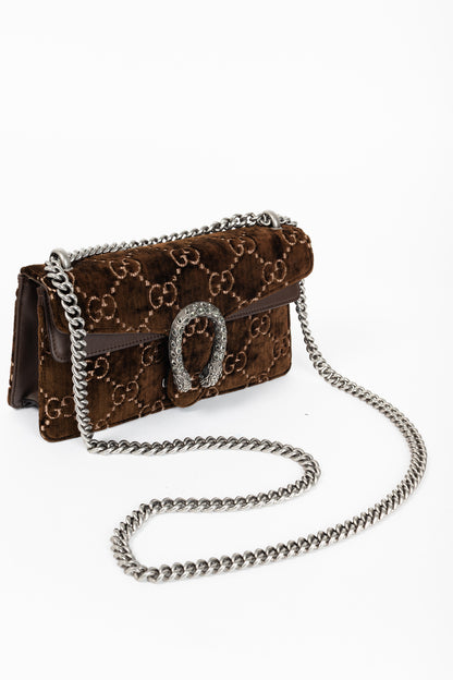 Gucci Dionysus Brown Velvet GG Monogram Medium Shoulder Bag