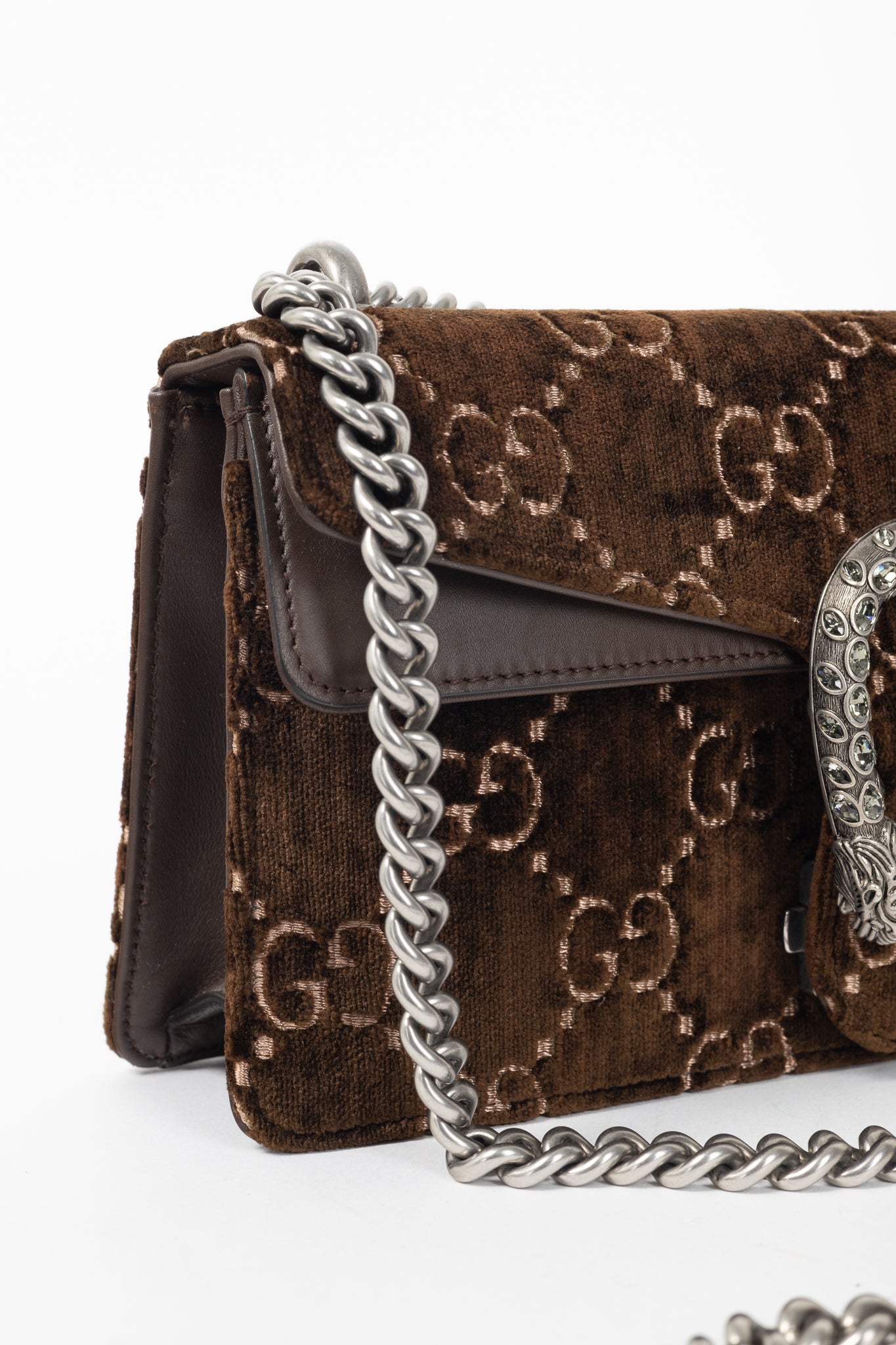 Gucci Dionysus Brown Velvet GG Monogram Medium Shoulder Bag
