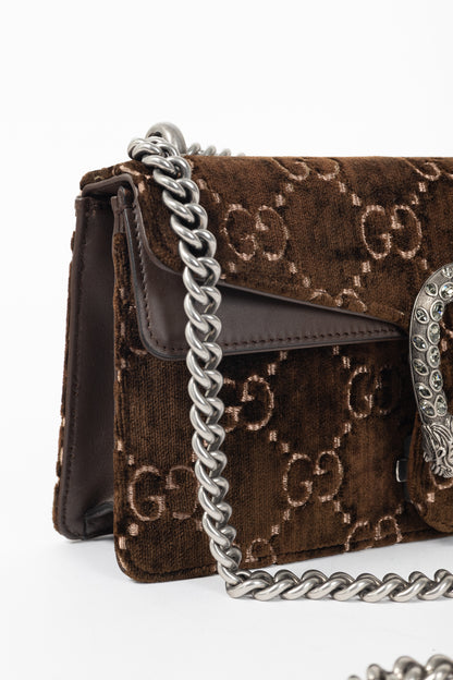 Gucci Dionysus Brown Velvet GG Monogram Medium Shoulder Bag