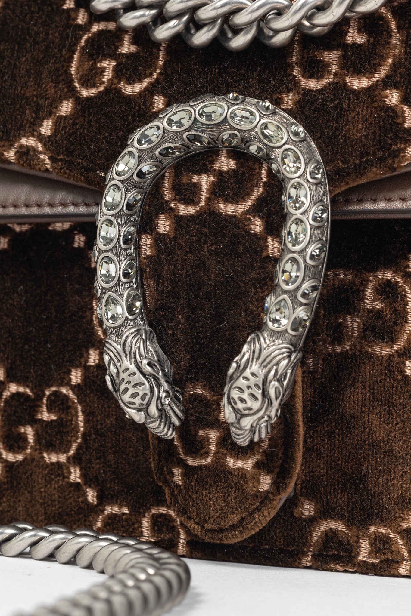 Gucci Dionysus Brown Velvet GG Monogram Medium Shoulder Bag
