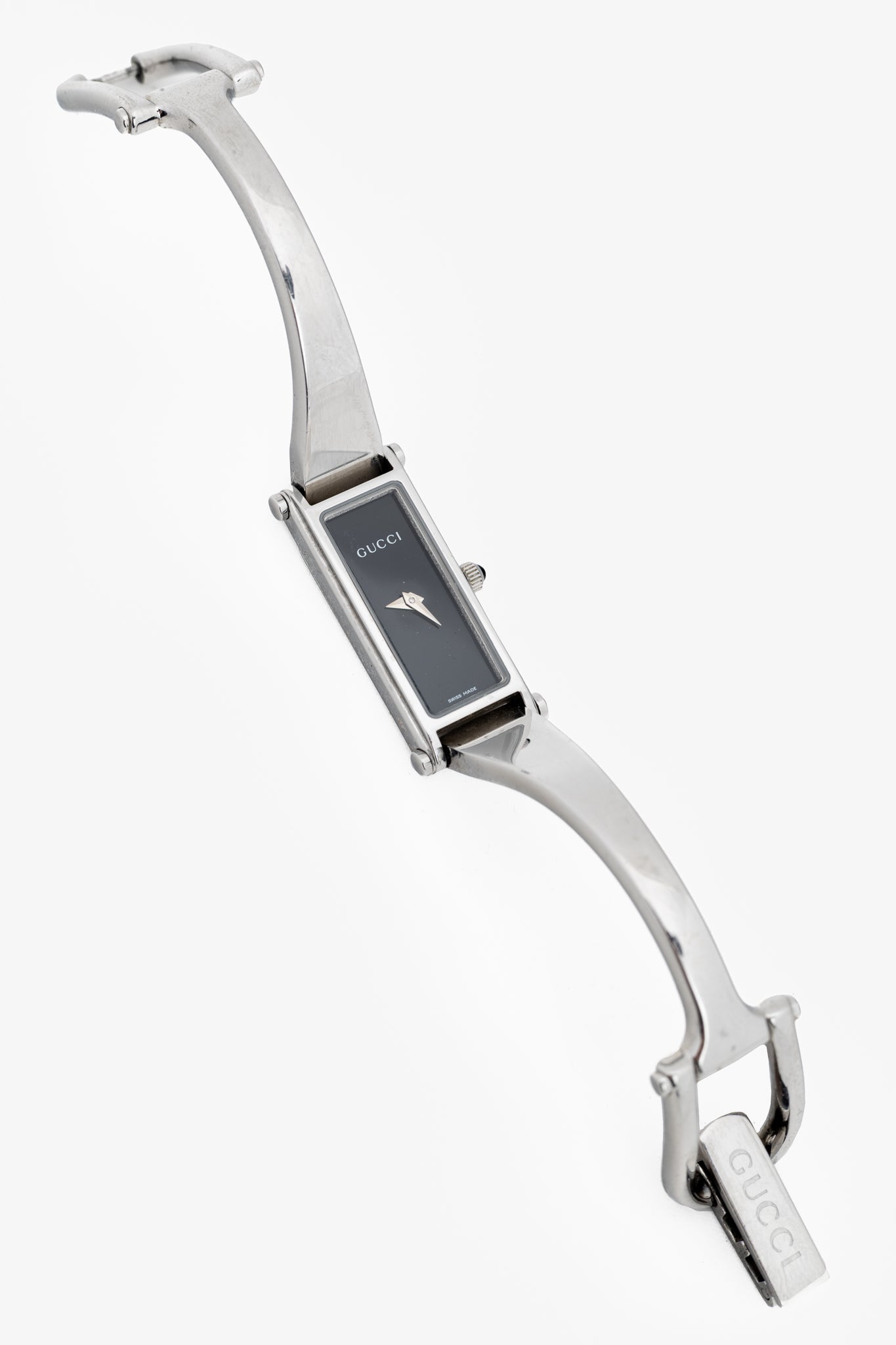 Gucci 1500L Silver-Tone Stainless Steel Rectangle-Face Bangle Watch