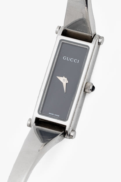 Gucci 1500L Silver-Tone Stainless Steel Rectangle-Face Bangle Watch