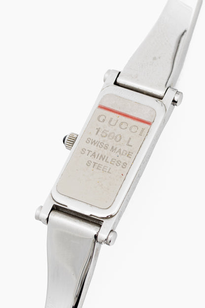 Gucci 1500L Silver-Tone Stainless Steel Rectangle-Face Bangle Watch