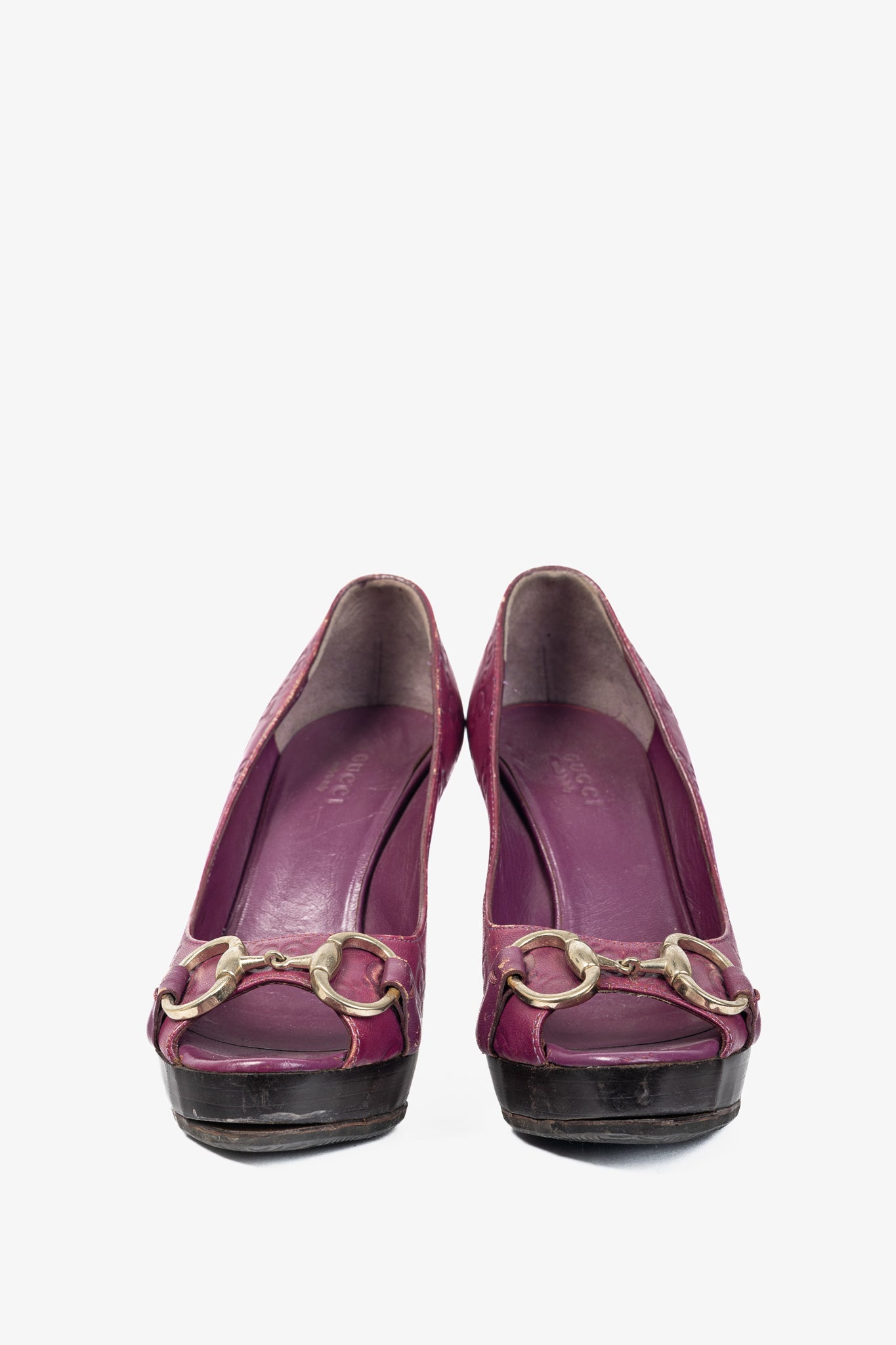Gucci Purple Guccissima Soft Leather Horsebit Peep-Toe Pumps