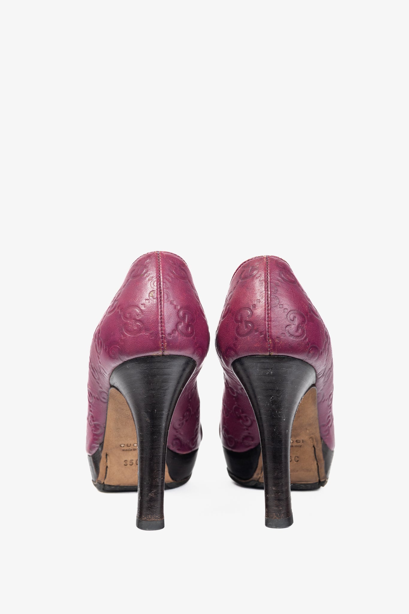Gucci Purple Guccissima Soft Leather Horsebit Peep-Toe Pumps