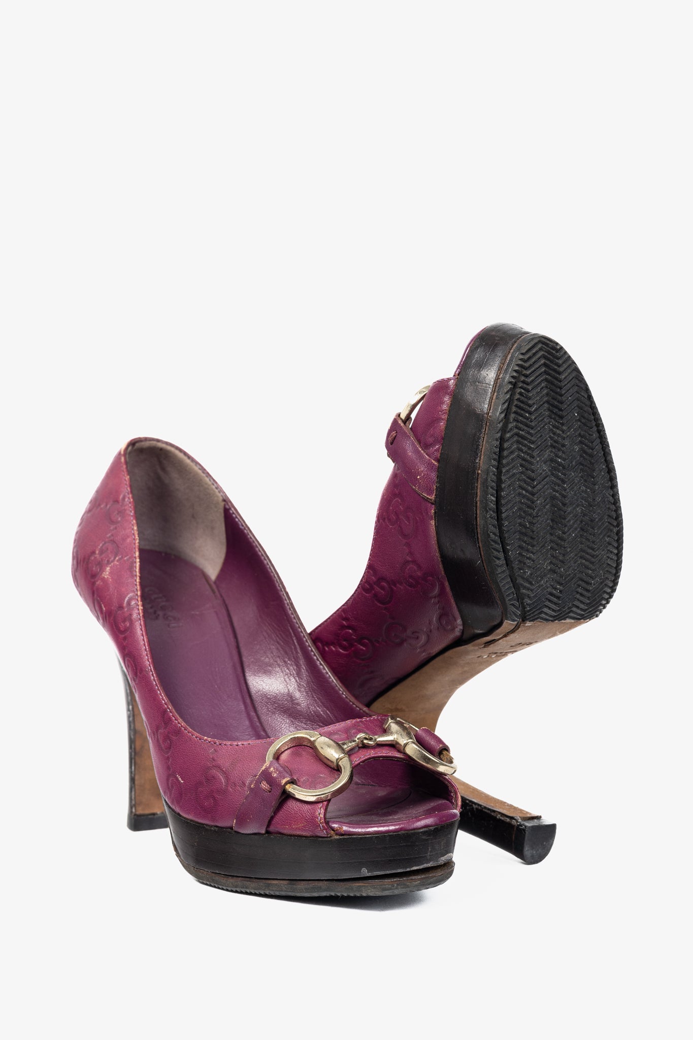 Gucci Purple Guccissima Soft Leather Horsebit Peep-Toe Pumps