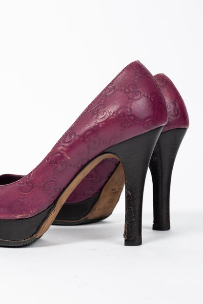 Gucci Purple Guccissima Soft Leather Horsebit Peep-Toe Pumps