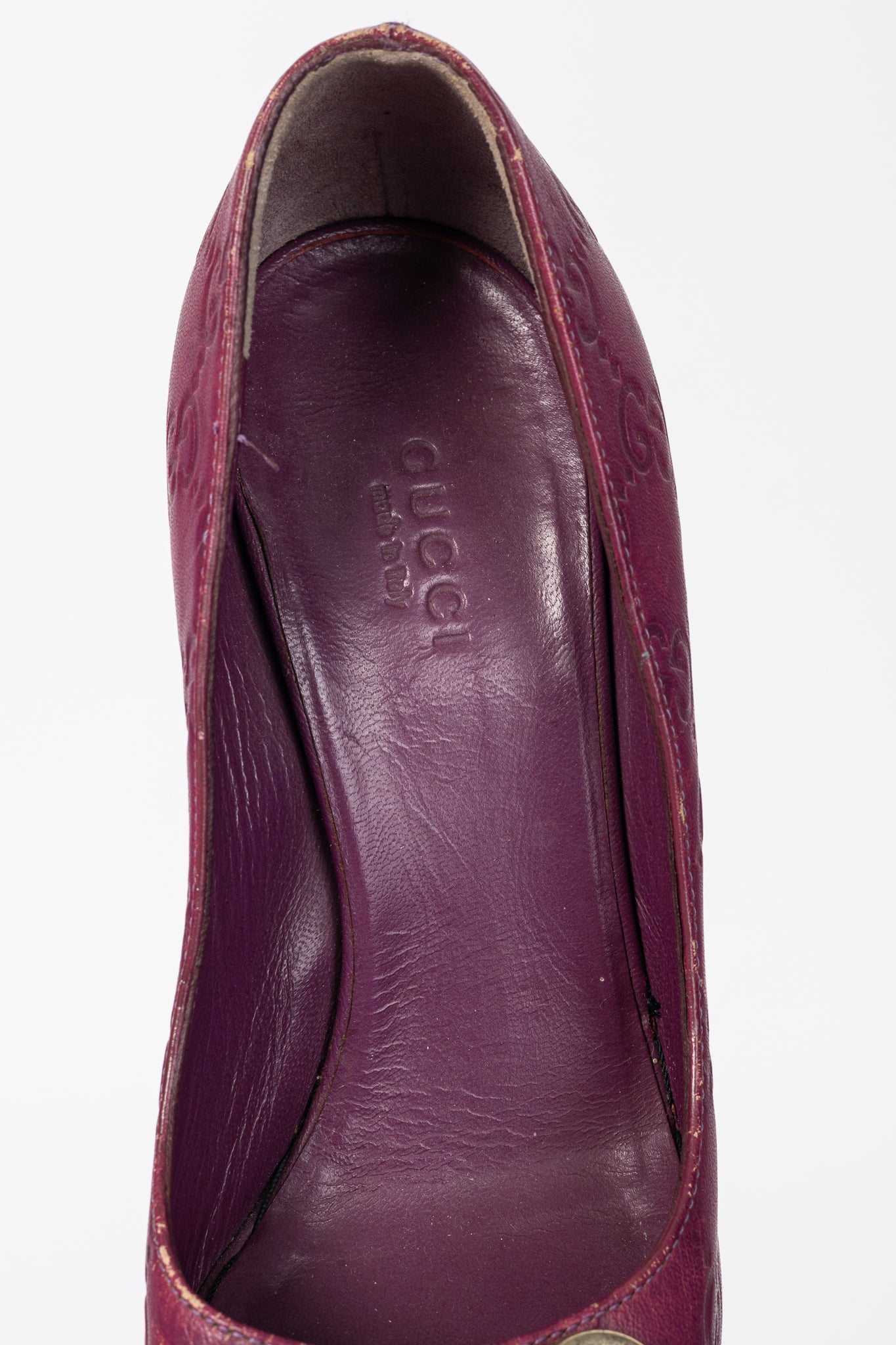 Gucci Purple Guccissima Soft Leather Horsebit Peep-Toe Pumps