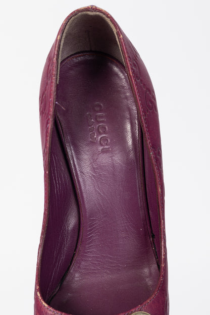 Gucci Purple Guccissima Soft Leather Horsebit Peep-Toe Pumps