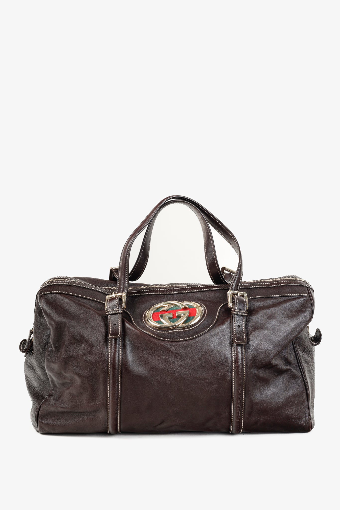 Gucci Britt Boston Web Brown-Leather Bag