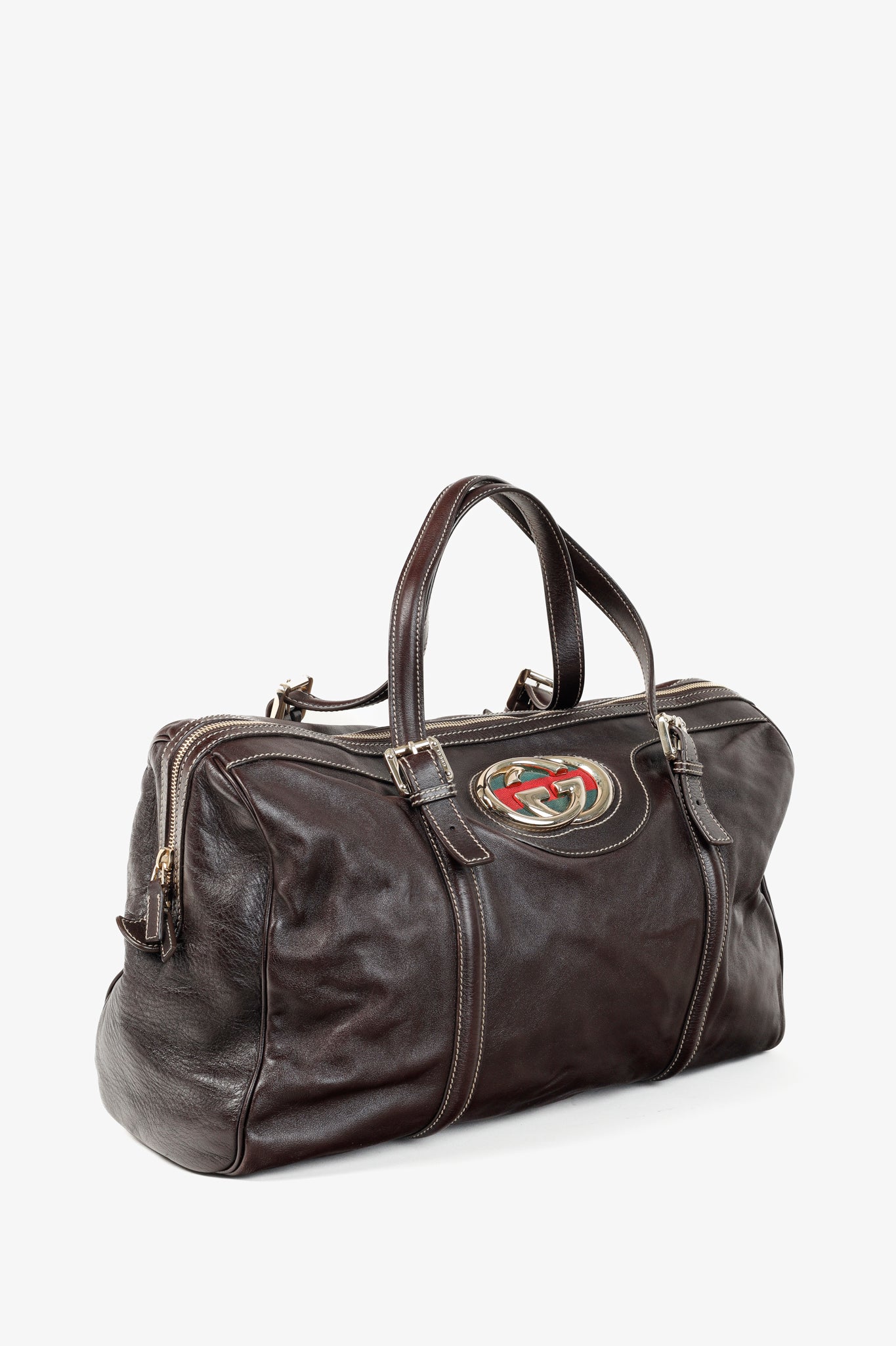 Gucci Britt Boston Web Brown-Leather Bag