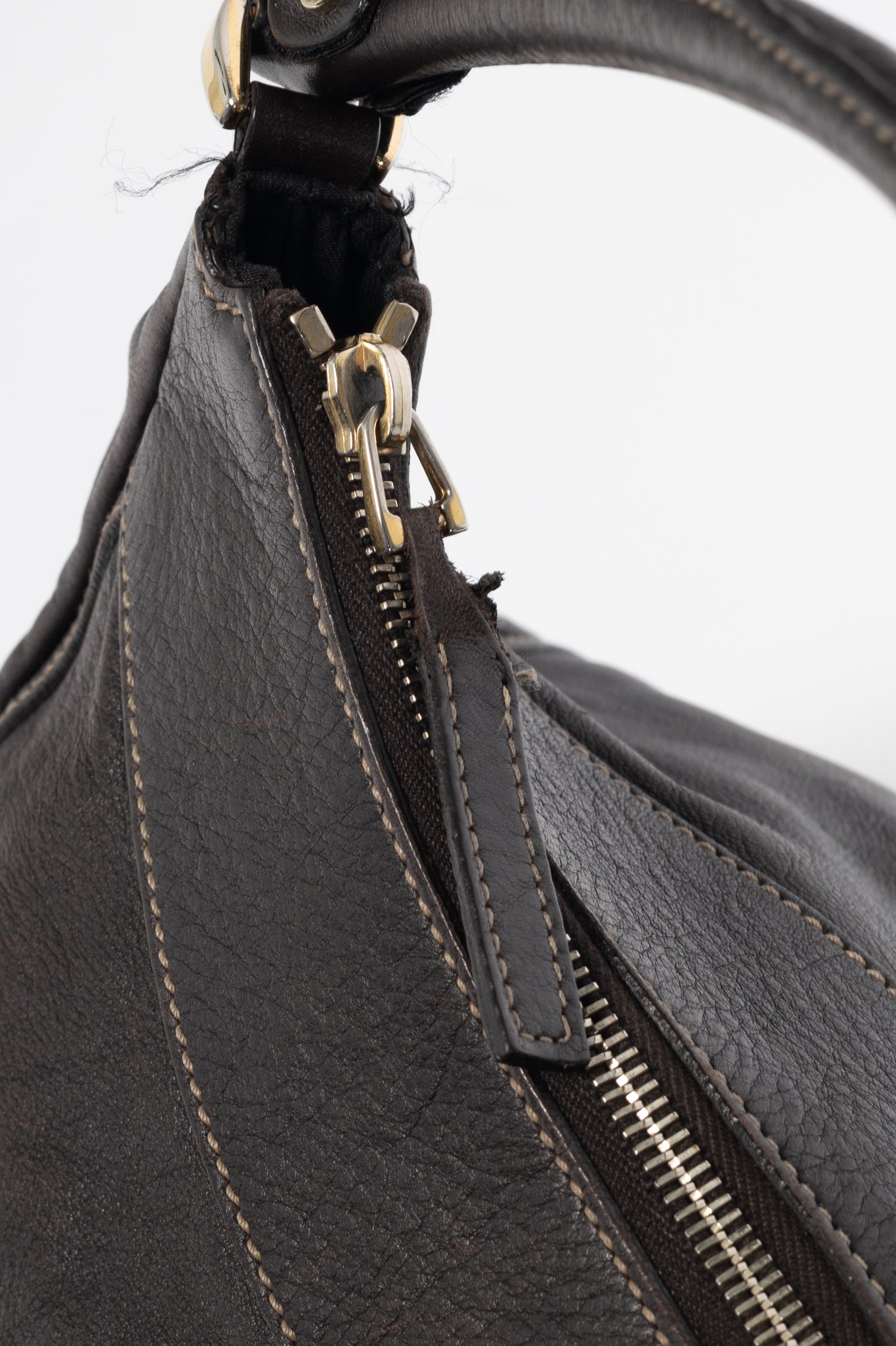 Gucci D-Gold Brown Leather Large Hobo