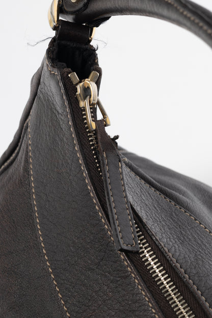 Gucci D-Gold Brown Leather Large Hobo