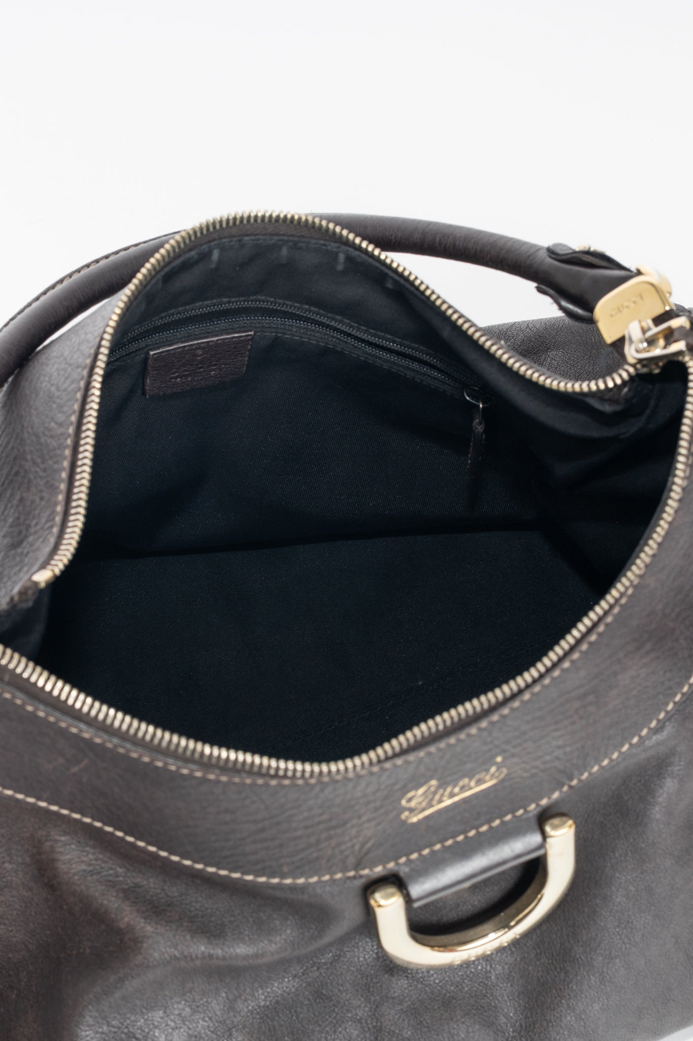 Gucci D-Gold Brown Leather Large Hobo