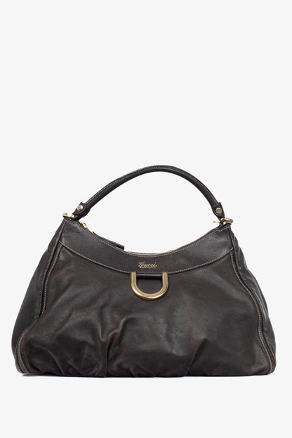 Gucci D-Gold Brown Leather Large Hobo