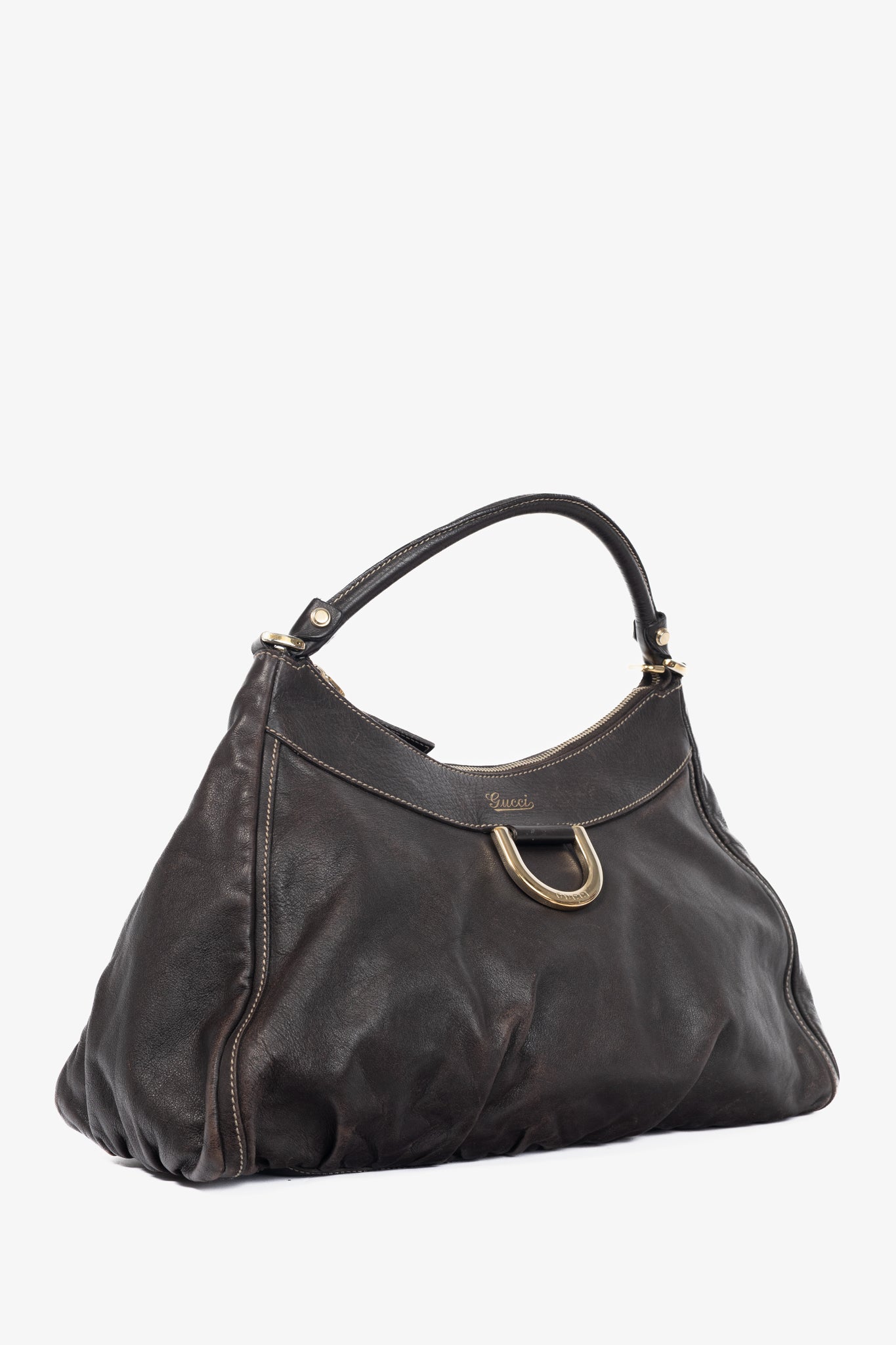 Gucci D-Gold Brown Leather Large Hobo