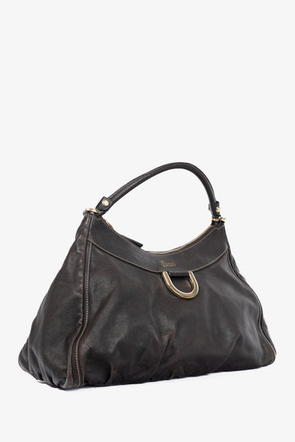 Gucci D-Gold Brown Leather Large Hobo