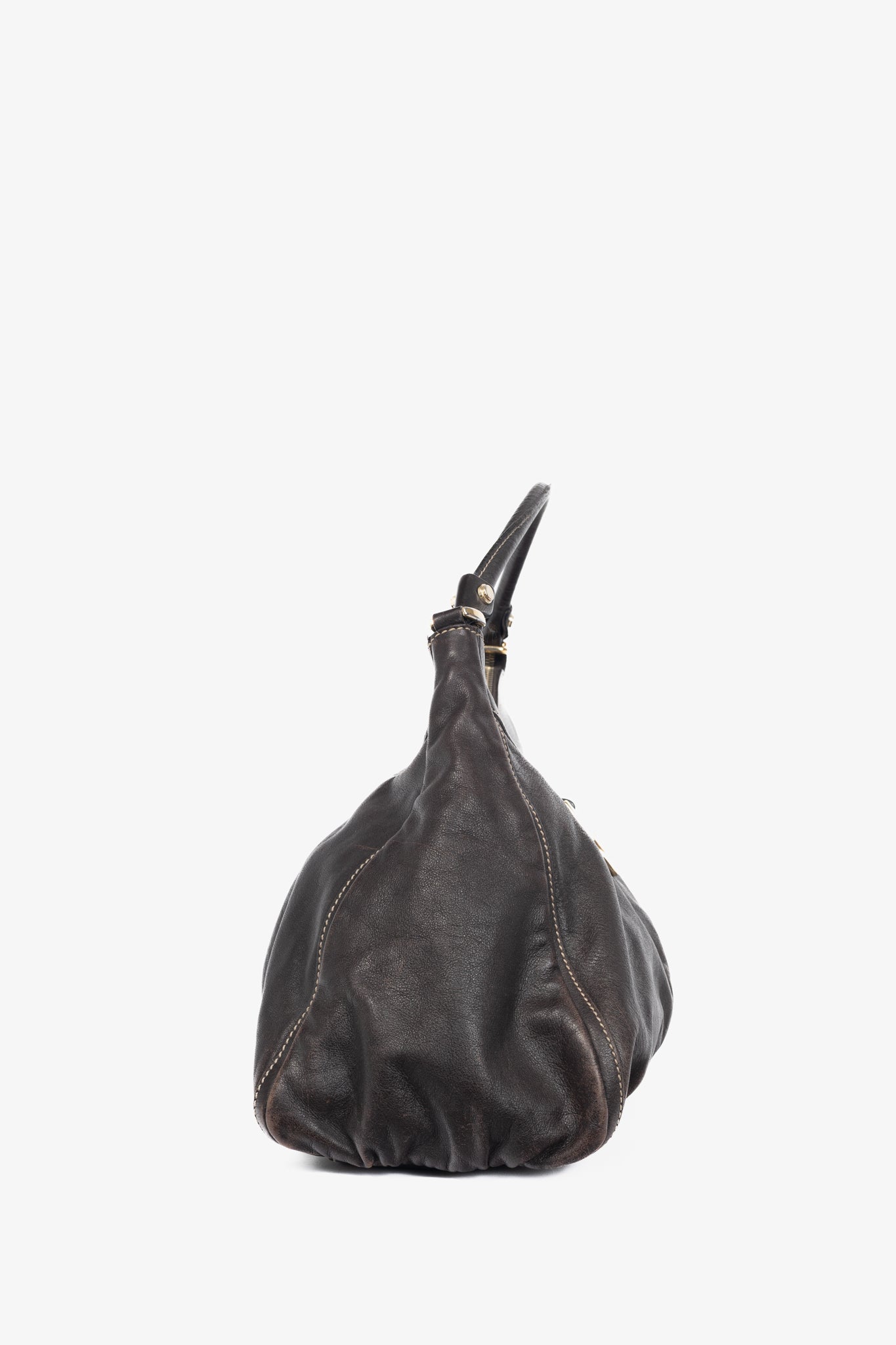 Gucci D-Gold Brown Leather Large Hobo