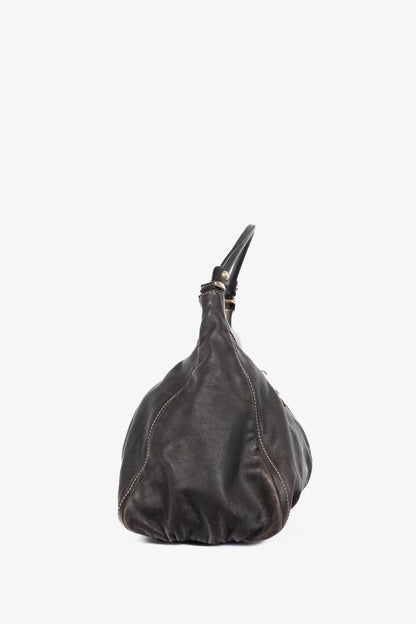 Gucci D-Gold Brown Leather Large Hobo