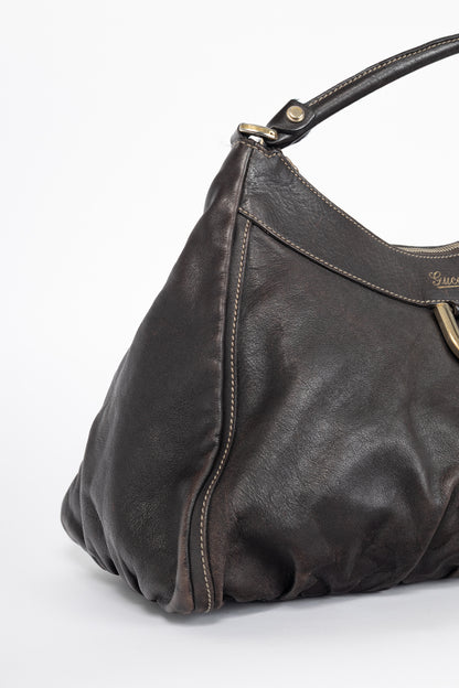 Gucci D-Gold Brown Leather Large Hobo