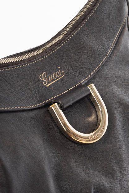 Gucci D-Gold Brown Leather Large Hobo