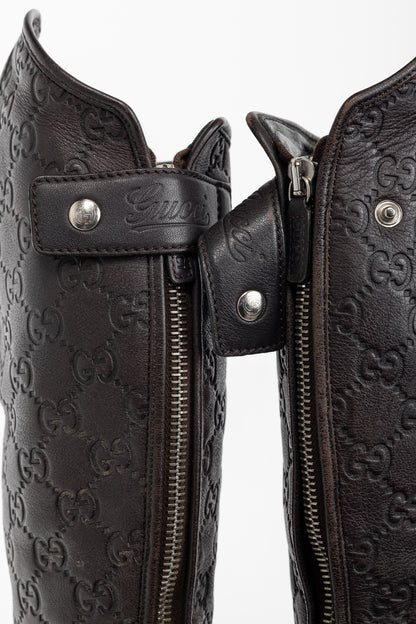 Gucci Maud Chocolate Soft Guccissima Leather Knee-High Riding Boots