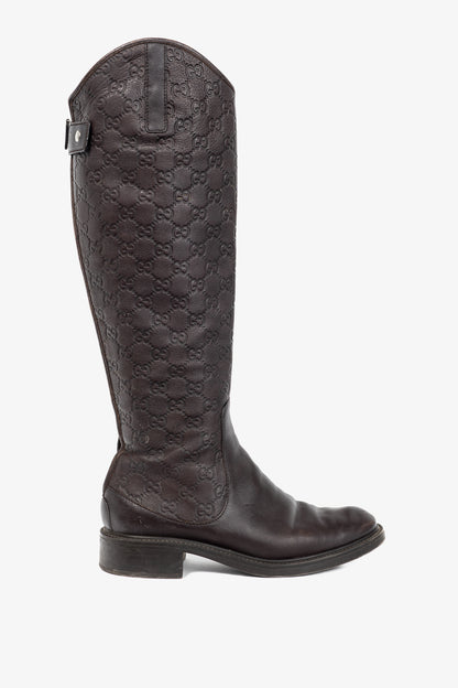 Gucci Maud Chocolate Soft Guccissima Leather Knee-High Riding Boots