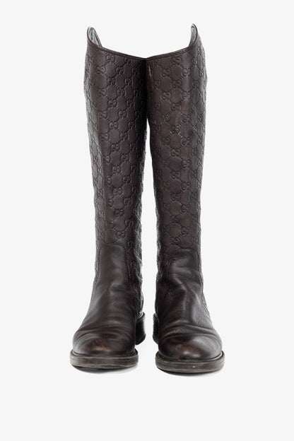Gucci Maud Chocolate Soft Guccissima Leather Knee-High Riding Boots