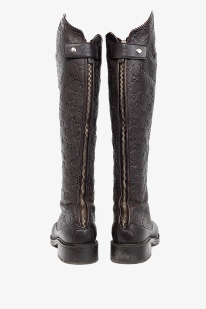 Gucci Maud Chocolate Soft Guccissima Leather Knee-High Riding Boots