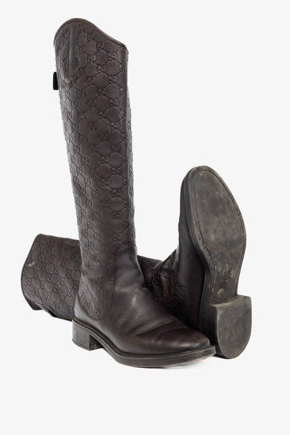 Gucci Maud Chocolate Soft Guccissima Leather Knee-High Riding Boots