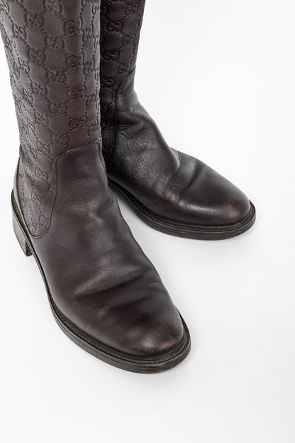 Gucci Maud Chocolate Soft Guccissima Leather Knee-High Riding Boots