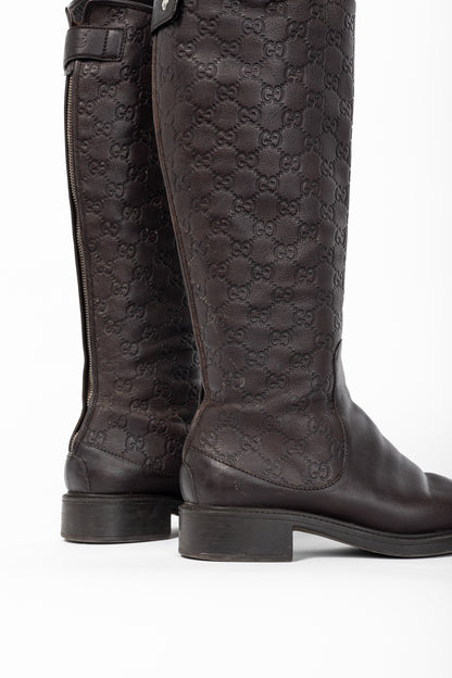 Gucci Maud Chocolate Soft Guccissima Leather Knee-High Riding Boots