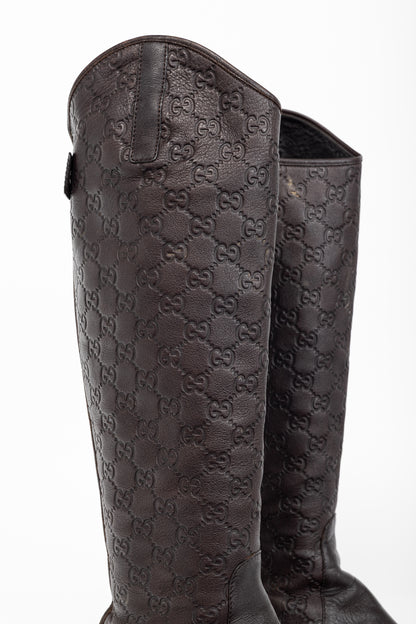 Gucci Maud Chocolate Soft Guccissima Leather Knee-High Riding Boots