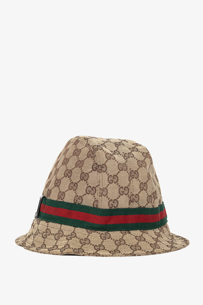 Gucci Beige & Ebony GG Canvas Web Bucket Hat