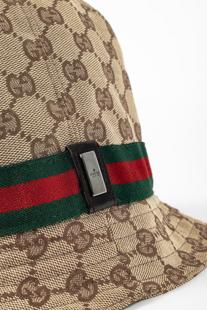 Gucci Beige & Ebony GG Canvas Web Bucket Hat