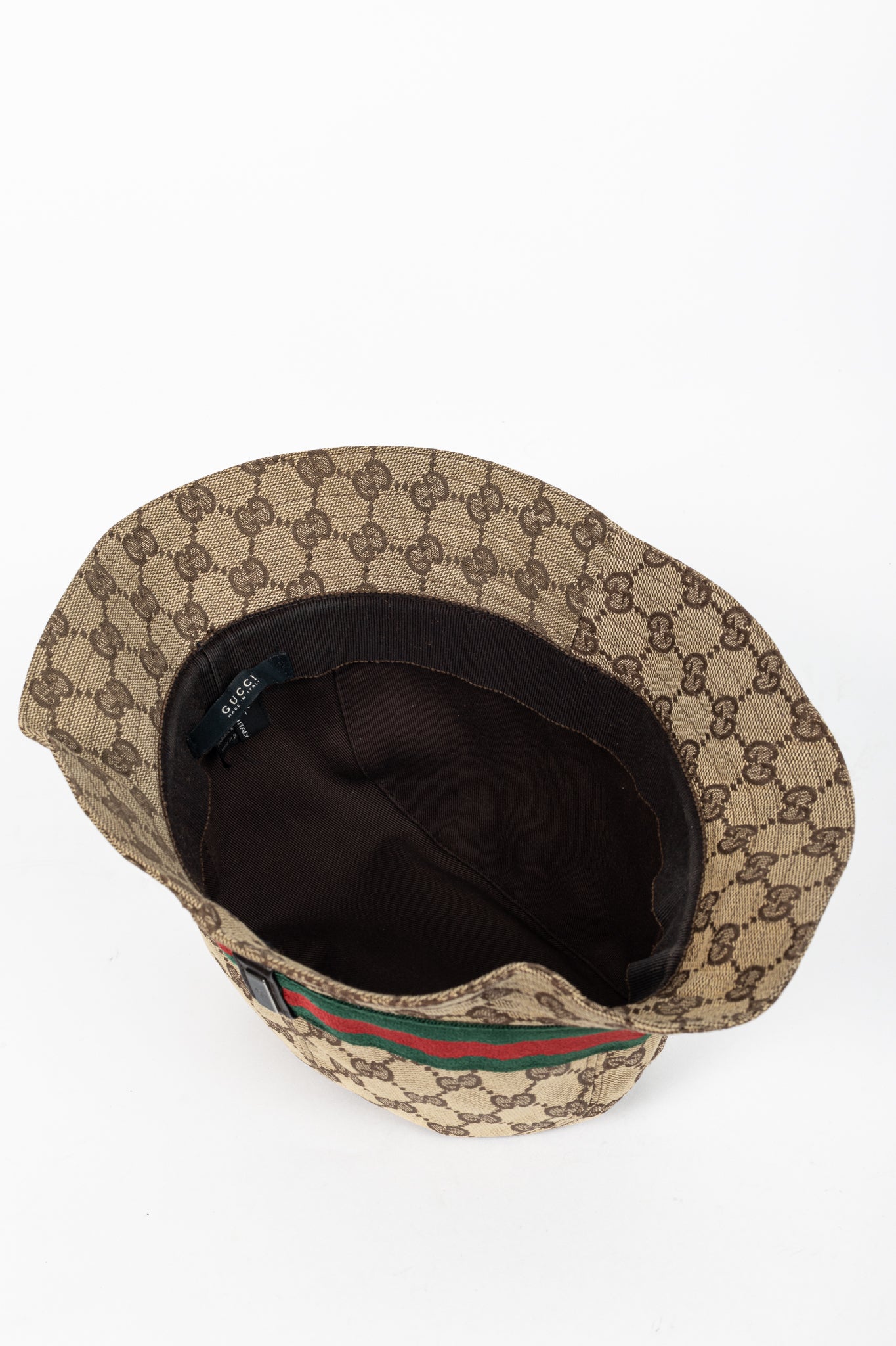 Gucci Beige & Ebony GG Canvas Web Bucket Hat